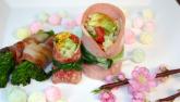 サラミのひな寿司　菜の花のパンチェッタ巻き